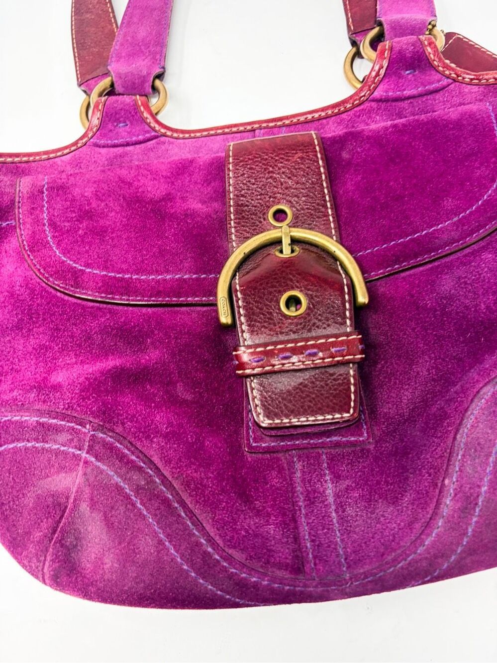 Vintage Coach Hampton Bucket Berry Purple Suede Leather Shoulder Bag VGUC - Picture 4 of 10